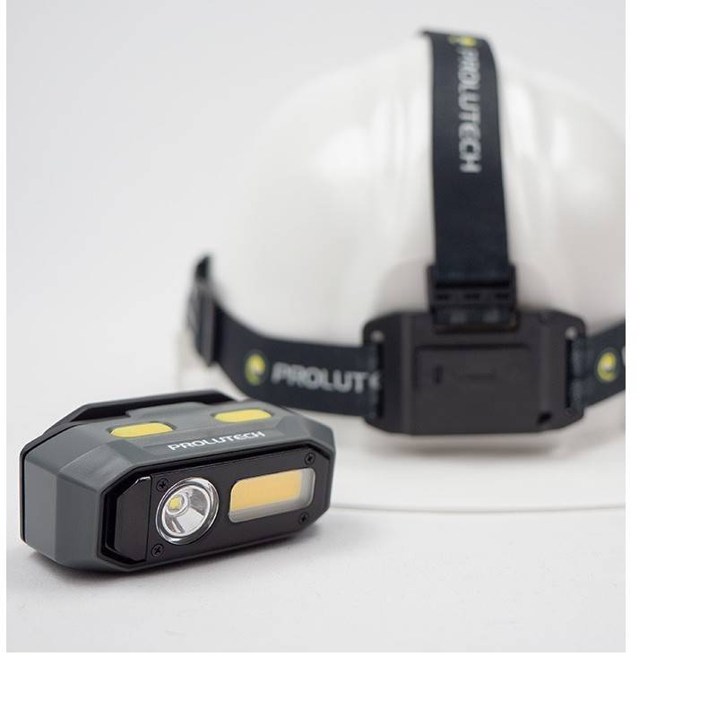 K-Light FR1000 LED-hoofdlamp, afneembaar en gemonteerd op een veiligheidshelm