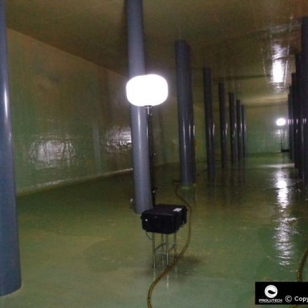 Eclairage travaux des services des eaux par ballon éclairant LED Secours Prolutech